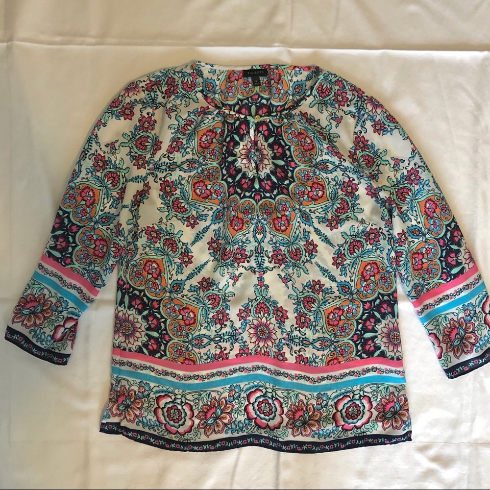 Talbots Medallion/Floral Split Neck Blouse